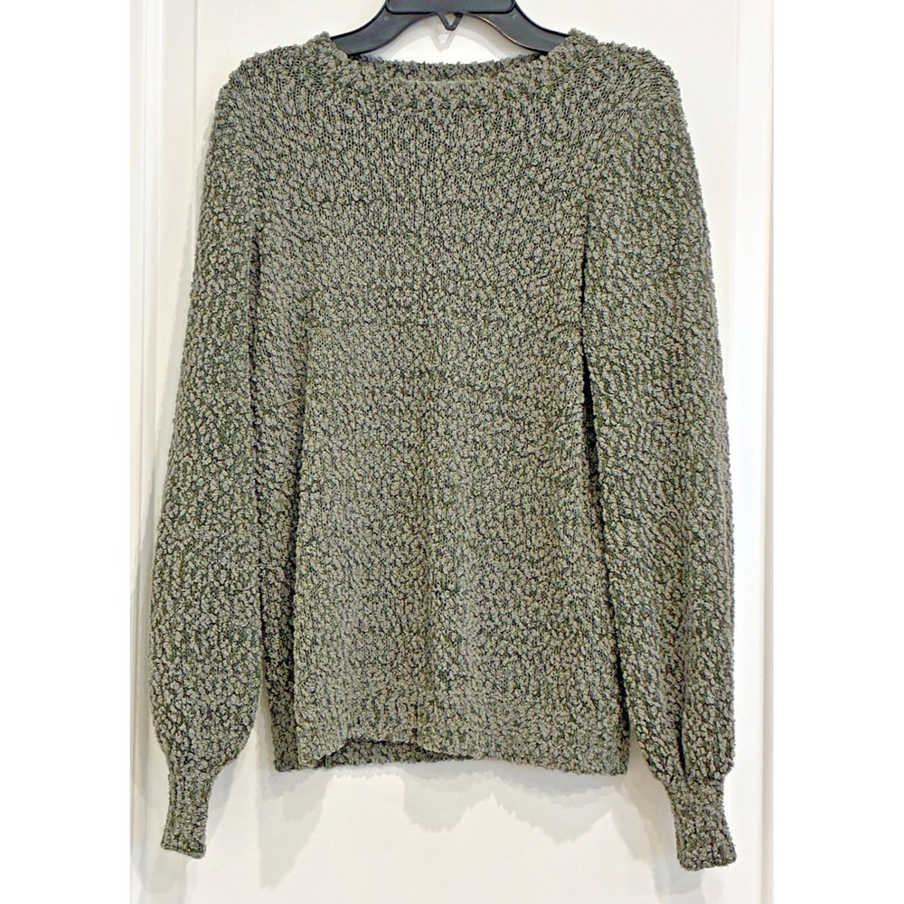 Nine West Boucle Knit Sweater Womens Size S Sage Green Crew Neck Pullover